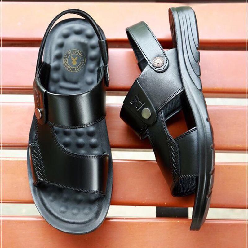 Men's Leather Sandals Summer Non-slip Leisure Business Beach Shoes Sandals and Slippers Thick Sole