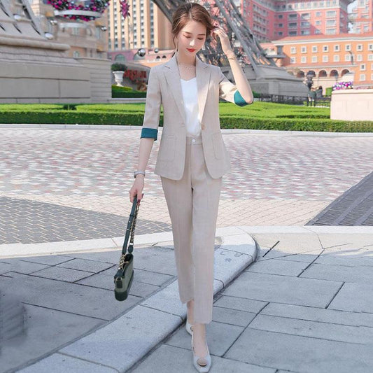 Spring Temperament Single-breasted Suit Two-piece Professional Wear Age-reducing Temperament Casual Solid Color Suit Women