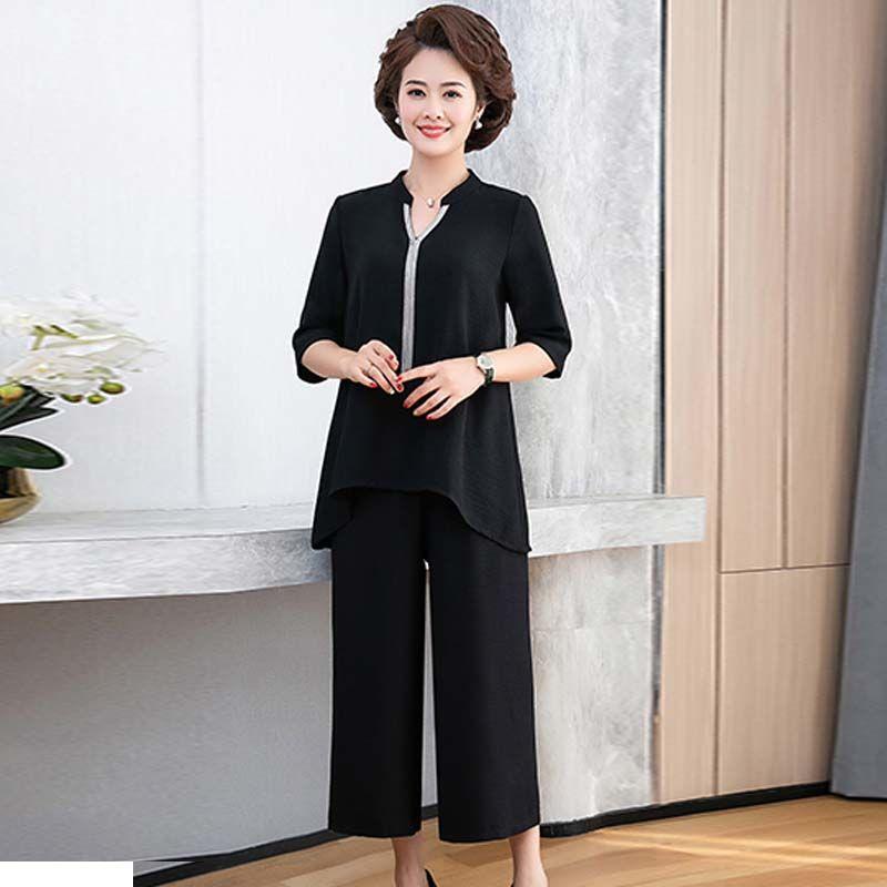 Spring Summer Women's Plus Size Casual Suit Solid Color Two-piece Sleeves Are Thin Versatile Wide-leg Pants