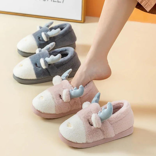 Winter Cotton Slippers Bag with Plush Home Lovers Thick-soled Indoor Warm Wool Slippers