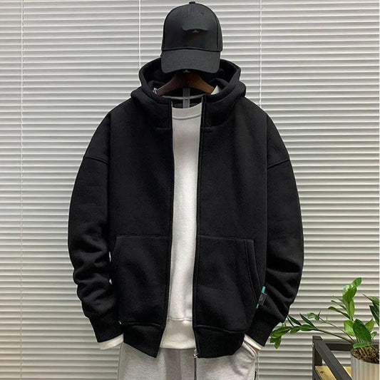 Hoodie Men's Jacket Korean Version Loose Spring and Autumn Solid Color Sweater Cardigan All-match Top Coat