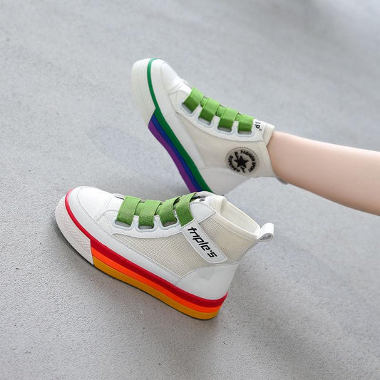 Children High Sneakers Summer Female Shoes White Sneakers Mesh Breathable Feminino