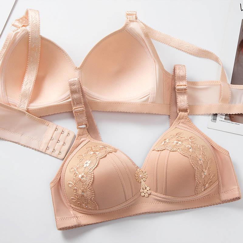 Plus Size Plus Cup Embroidered Lace Trim No Steel Ring No Seasonal Light Skin Friendly Fabric Thin Mould Cup Adjustable Soft Fashion Bra