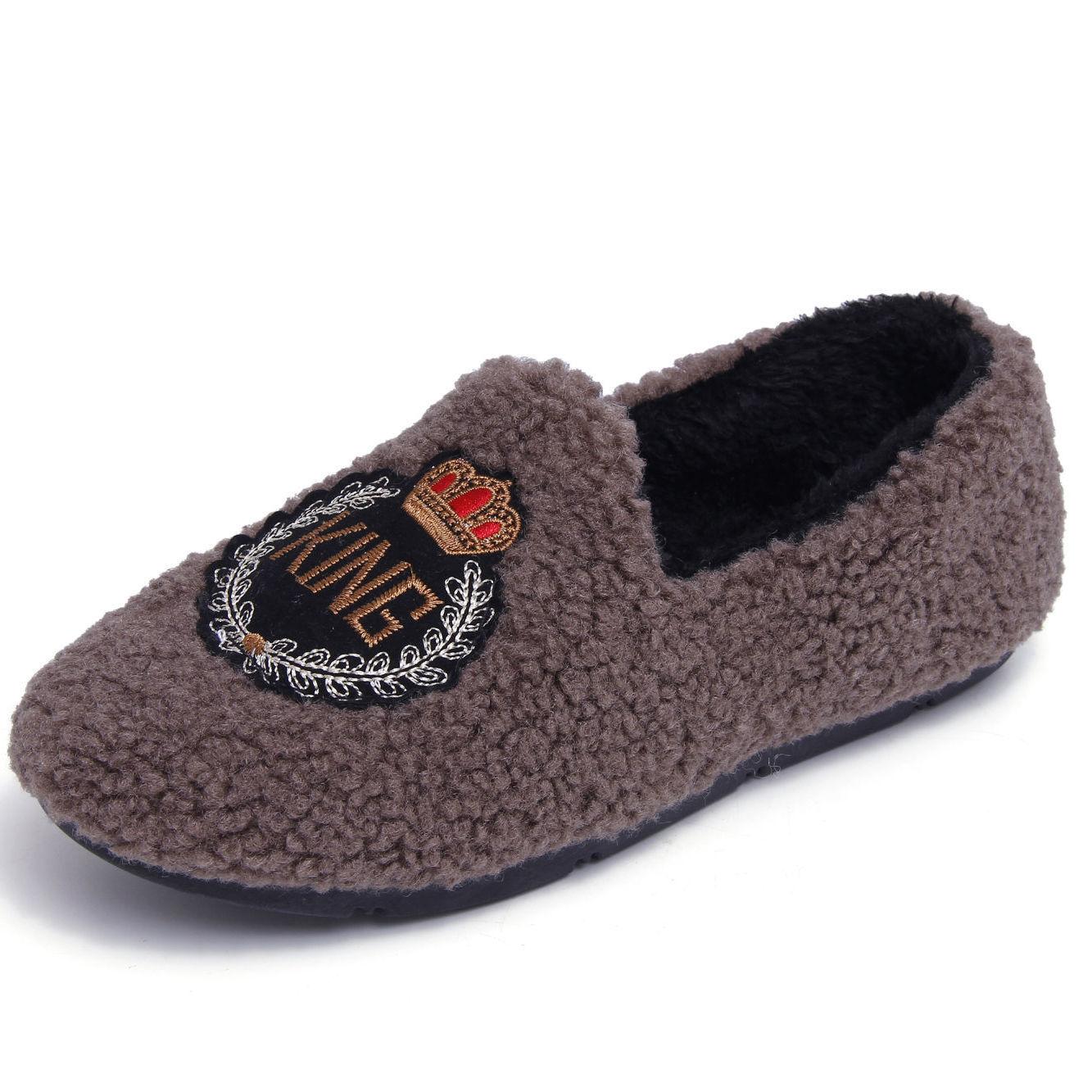 Warm Cotton Slippers Ladies Indoor Thick-soled Non-slip Warm-keeping Bag-heeled Cotton Shoes Soft Bottom Hairy Confinement Peas Shoes