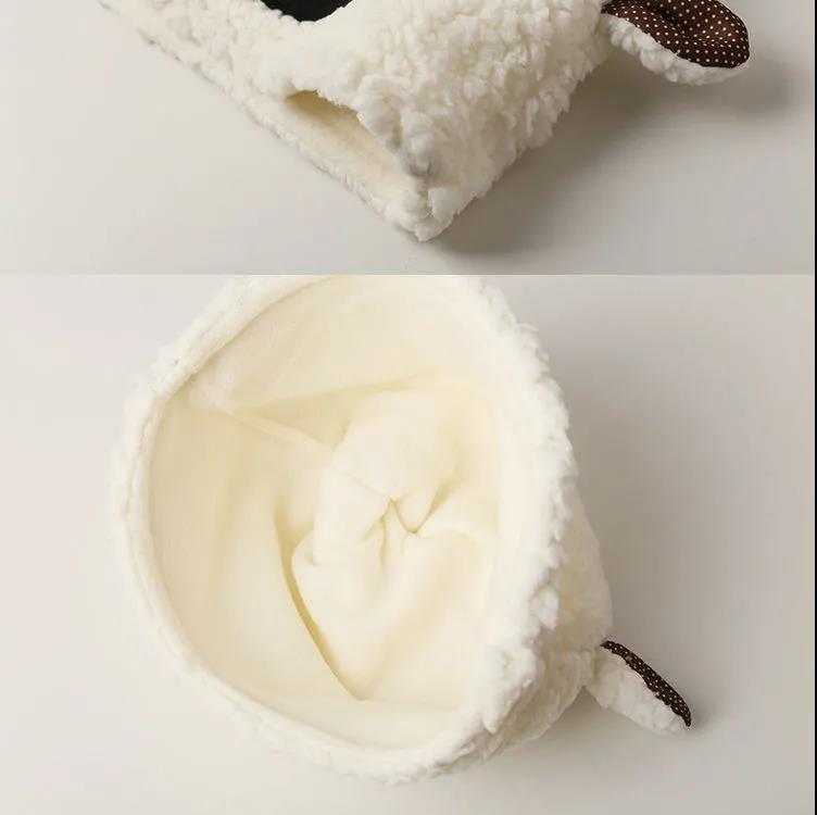 Winter Plush Cute Ear Sheep Hat Women's Plush Padded Warm Lamb Fur Hood