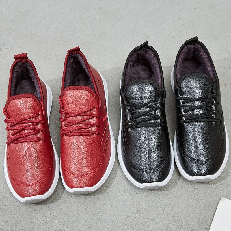 Winter Waterproof Leather Sports Shoes Women Cotton Boots Non-slip Work Shoes Plus Velvet Thick Leather Shoes