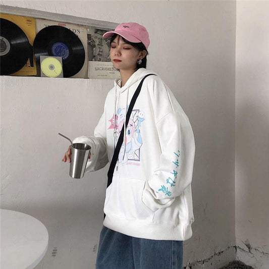 Japan Anime Sweatshirts Women White Hooded Tops Fashion Pullovers Hoodies Fall Winter Thick Fleece Harajuku Hoodies Ladies Casual Clothes Clothes