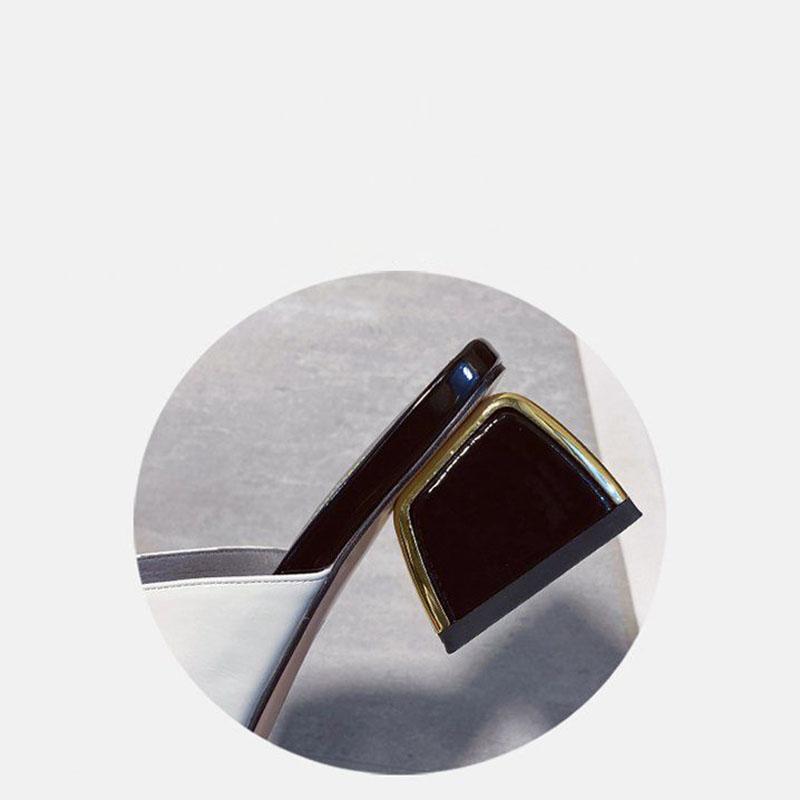 Soft Leather Sandals Women's Outer Wear Square Head Summer Thick Heels High Heels All-match Color Fish Mouth Flip Flops