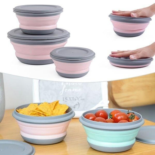 3Pcs Folding Camping Bowl Set Portable Silicone Kitchen Containers for Travel Outdoor Camping