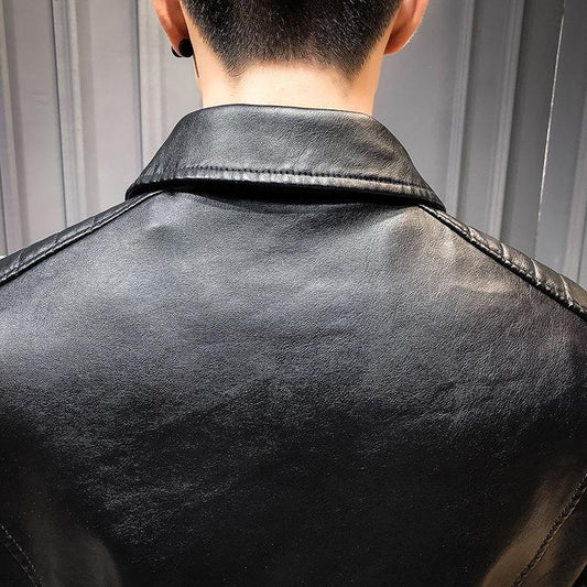 Fashion High-end Men's Leather Jacket Fashion Trend Slim Fit Plus Cashmere Warmth Send Leather Care Agent Sheepskin Jacket