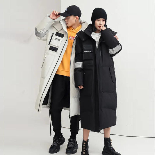 2021 Over-the-knee Long Down Jacket Women's Winter Mid-length Tooling Thickened Korean Couple Wear Winter Jacket