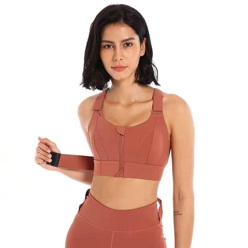 Women's Zipper Bra Sports Underwear Shockproof Running Large Size Fat Mm High-intensity Yoga Vest Seamless Gathering Fitness Bra Push Up Bra Top