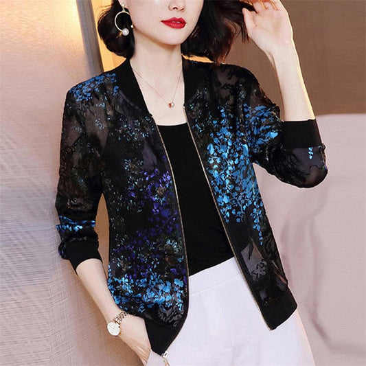 Long Sleeve Jacket Summer Women's Loose Jacket Casual Sunscreen Thin Print Baseball Uniform