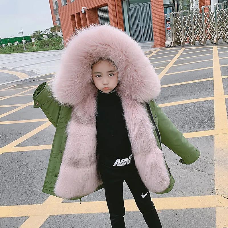 Children's Pie To Overcome The Winter Girl Imitation Fur Detachable Liner Foreign Style Girls Thick Cotton Coat Fashion Warm Plush Coat