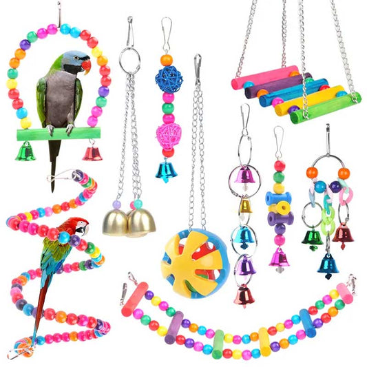 5/6pcs Parrot Bird Toy Set Hanging Cage Swing Rainbow Bridge Toy Bird Supplies