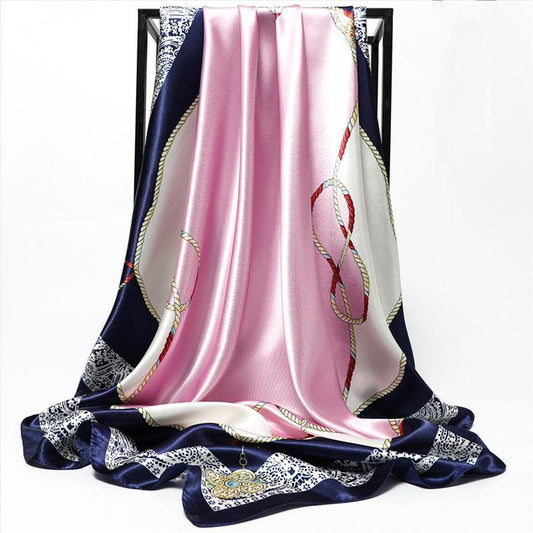 Flower Wrap Shawl Square Silk Imitation Satin Women Elegant Scarf All-match Headscarf Sunscreen Gauze Shawl