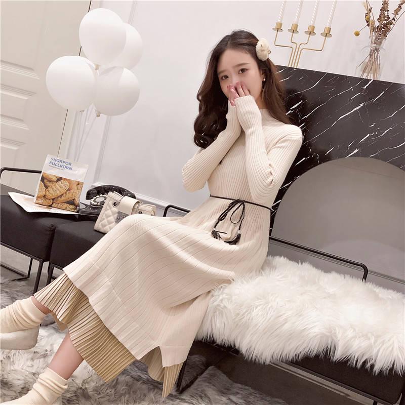 Women Wool Dress Fashion Turtleneck Knitted Dress Long Sleeve Sweater Casual Pullover Large Size
