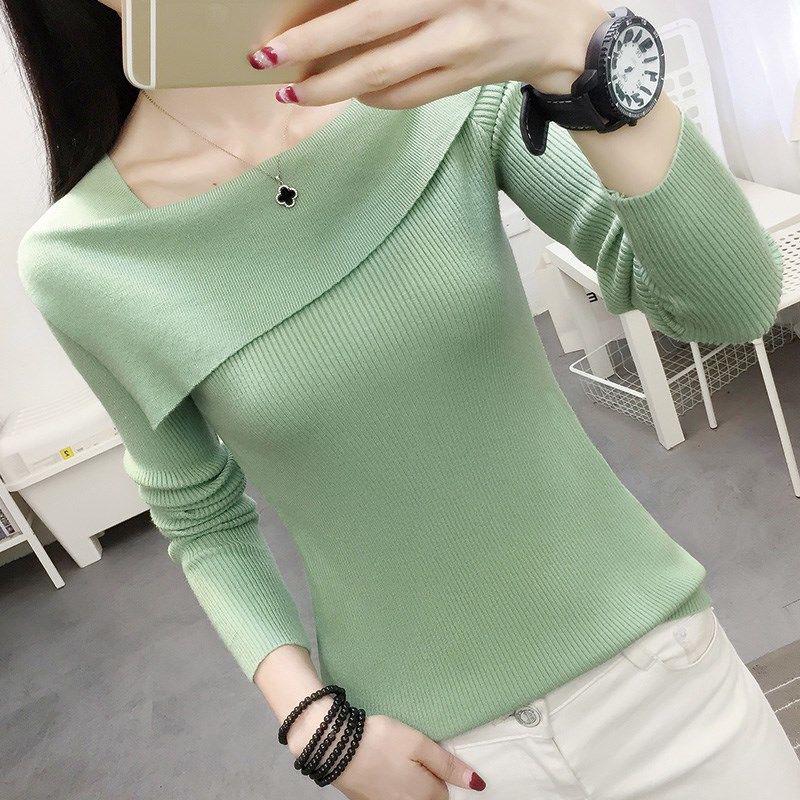 Autumn Winter Women's Boat Neck Sweater Korean Style All-mach Striped Sweater Slim Long-sleeve Bottoming Top