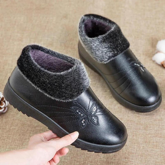 Women's Winter Warmth Velvet Leather Cotton Shoes Middle-aged Elderly Thick Shoes Oil-proof Waterproof Non-slip Mother's Booties High-top Cotton Shoes