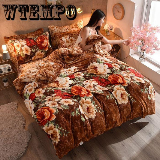 New Flannel Cashmere Bedding Set Duvet Cover Pillowcase Sheets 4pcs Winter Warm Comforter Sets