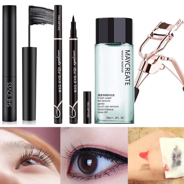 Thick waterproof eyebrow pencil waterproof eyeliner set ultra-fine brush mascara extended curl