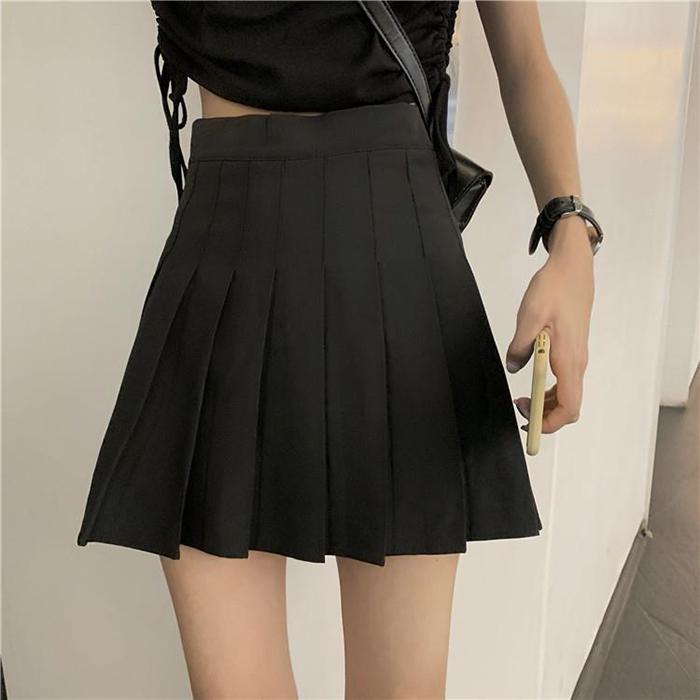 Women High Waist Thin Pleated Skirt School Uniforms Anti-lightening Solid Color Mini A-line Skirt