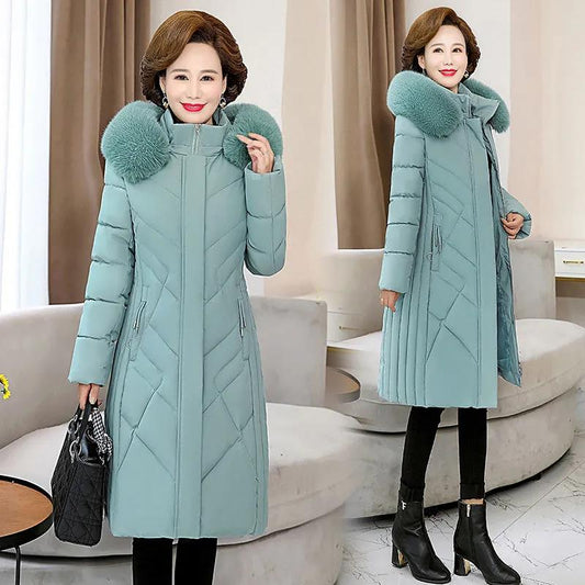 Winter Down Jacket Thickened Warm Down Jacket Was Thin, Plus Size Mother Wears Temperament Middle-aged and Elderly Long Quilted Jacket