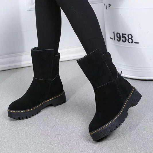 Women's Korean Autumn and Winter Models Plus Velvet Warm Cotton Shoes Flat Non-slip Short Boots