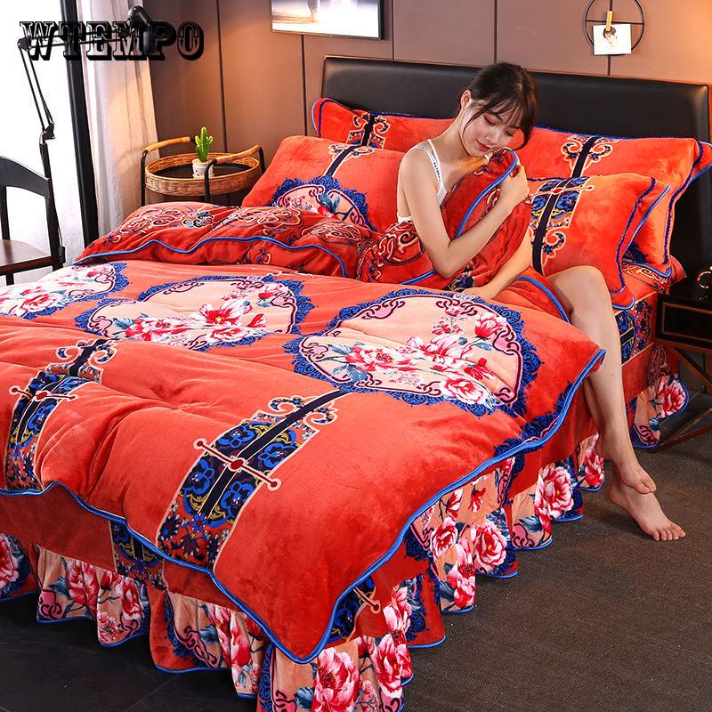 Winter Fleece Bedding Set Duvet Cover Flannel Flat Sheet 4pcs Bed Linen Home Bedclothes Caroset