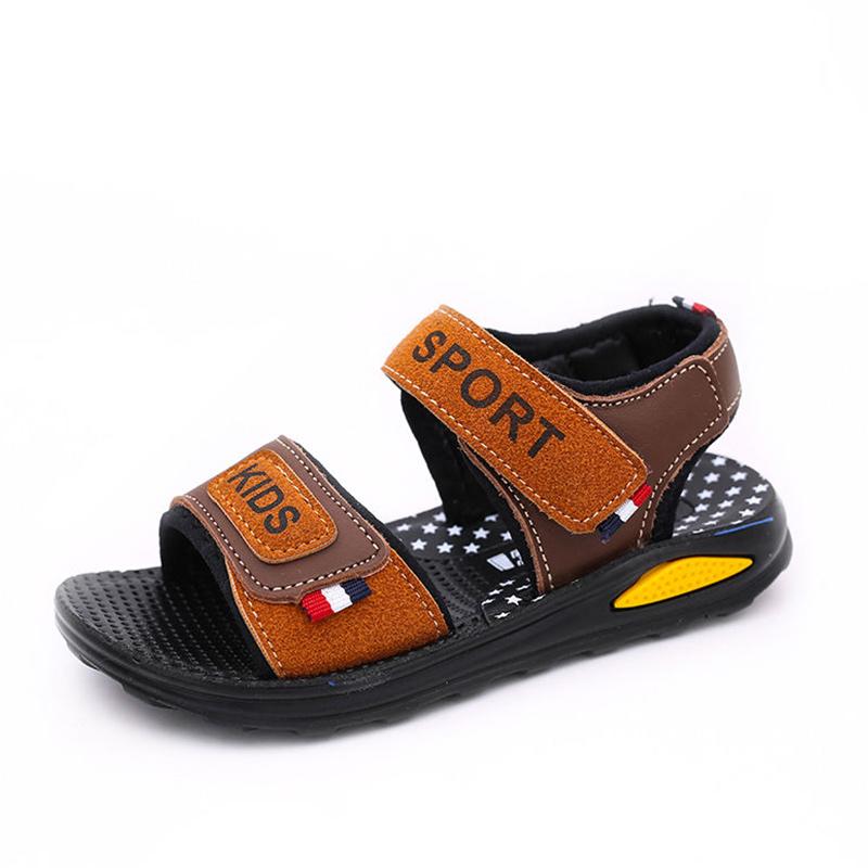 Boys Sandals Summer Children's Leather Sandals Soft Sole Wear-resistant Lightweight Velcro Beach Sandals