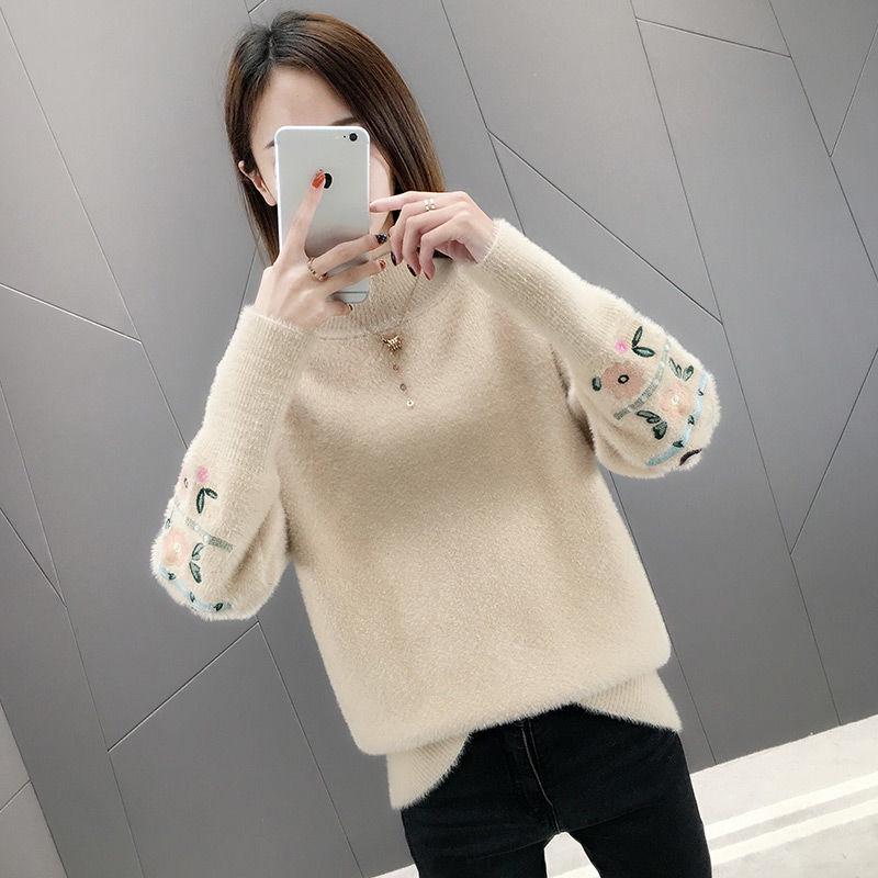 Long-sleeved Sweater Water Jacket Cashmere Round Neck Sweater Cashmere Warm Sweater Winter Ladies