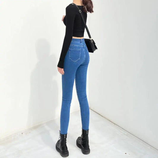 Plus Size Elastic Jeans Women's Skinny High Waist Slim Denim Trousers Spring and Summer Hip Lift Pencil Denim Pants