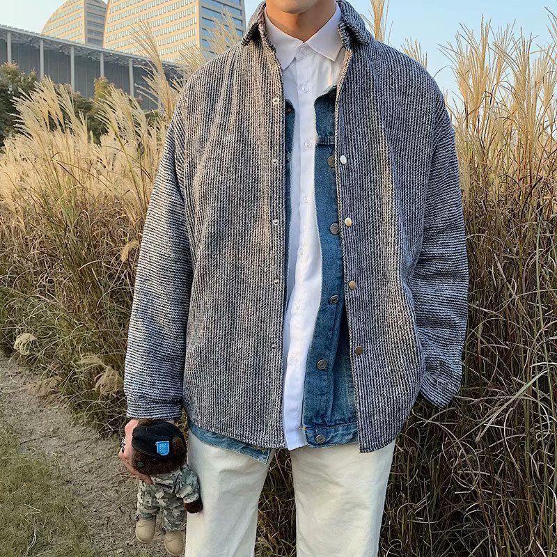 Men's Light Velvet Fabric Windbreaker Coat Loose Retro Long Sleeve Warm Solid Color Coat Fabric Comfortable Breathable Thin Coat