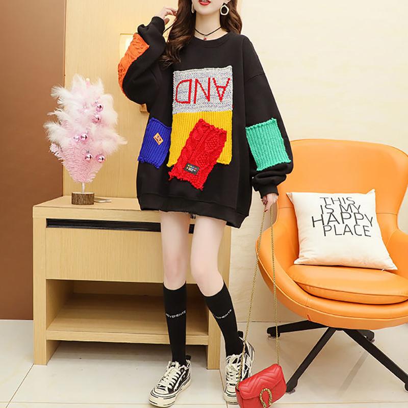 Middle Long Female Hooded Sweater Plus Velvet Thick Korean Coat Loose Wild Fashion Street Top