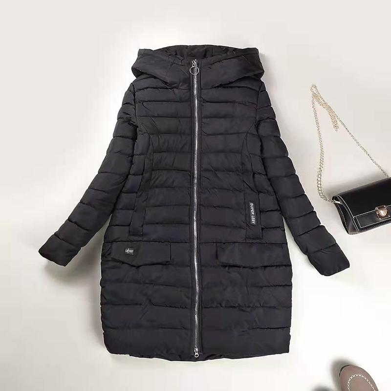 Winter Mid-length Thickened Windproof Cold-proof Warmth Loose Standing Tie Hood Down Cotton Ladies Jacket Padded Coat