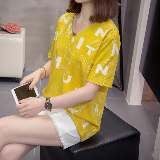 Large Size Women's Summer Loose and Slim Top Korean Style Comfortable Breathable T-shirt