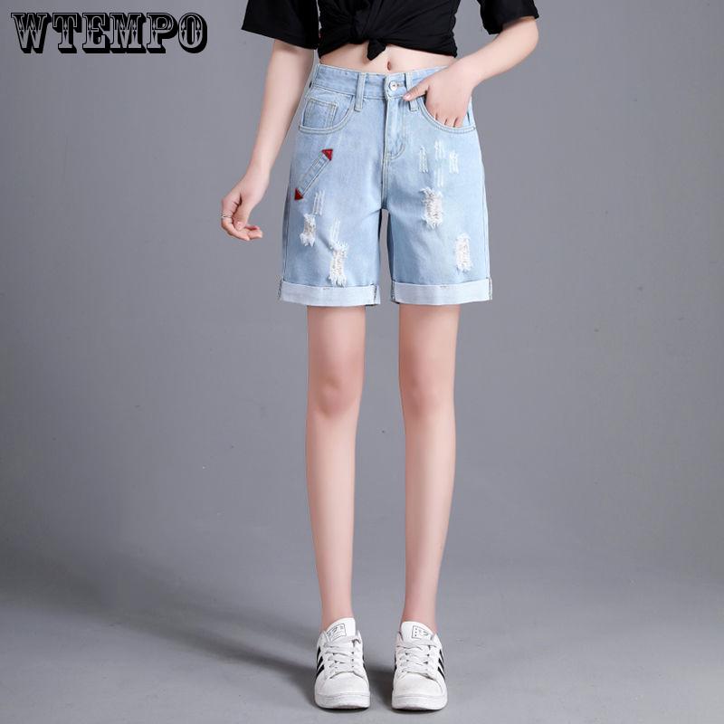 Women Summer Fashion Hole Jeans Casual Slim Short Pants Plus Size