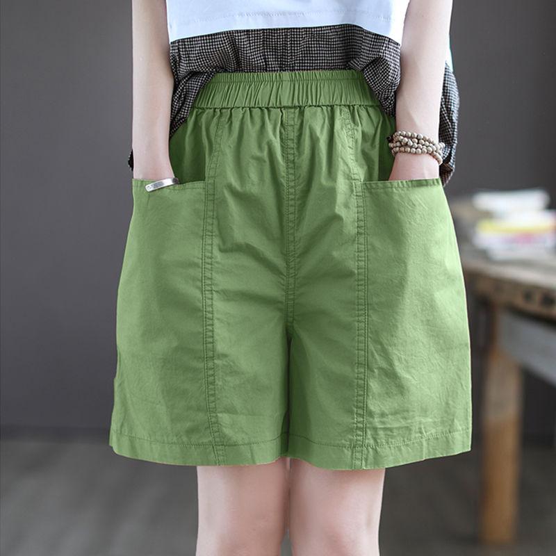 100% Cotton Shorts Women's Summer High Waist All-match Loose Five-point Casual Wide-leg Pants