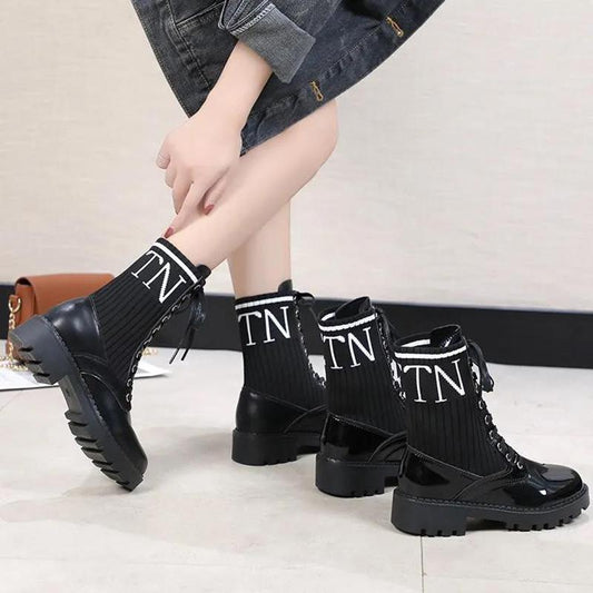 Women's British Style Martin Boots Plush Fleece Boots Winter All-match Flat Motorcycle Boots