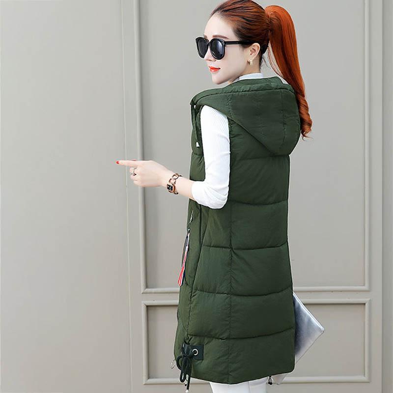 Down Cotton Vest Women's Long Hooded Korean Women's Cotton Vest Thick Coat