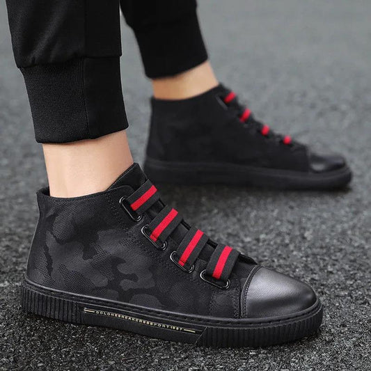 Summer Trendy Male Student High-top Canvas Shoes All-match Black Casual Shoes Korean Style Trendy Breathable Sneakers