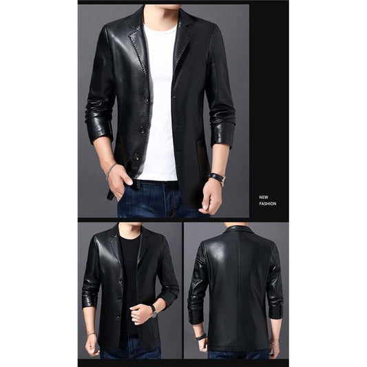 Fashion High-end Men's Leather Jacket Autumn and Winter Fashion Trend Slim Plus Cashmere Warm Sheepskin Jacket
