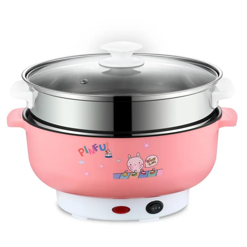 1000W Double Gear Electric Heat Pot 28cm Non-stick Cookware Boiling Soup Pot with 1 Steamer for Family