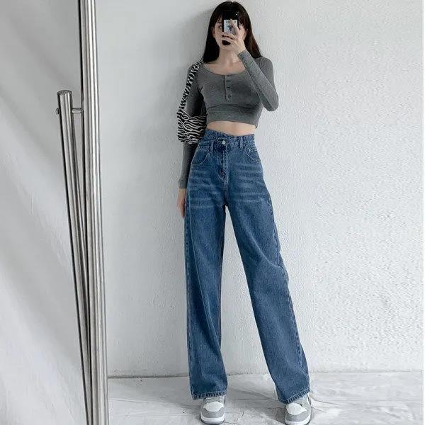 Retro High Waist Wide Leg Jeans Women's 2022 Spring and Autumn New Loose and Thin Straight Trousers Drape Mopping Pants