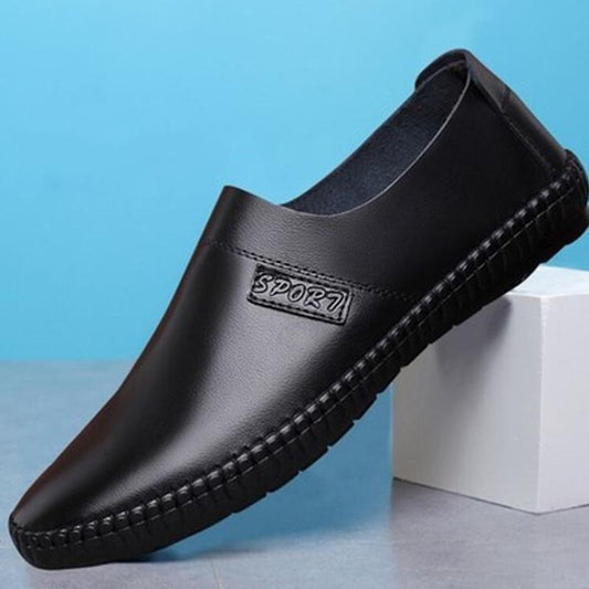 Men's Slip-On Leather Shoes Formal Casual Suit with Black PU Beanie Comfort Flats