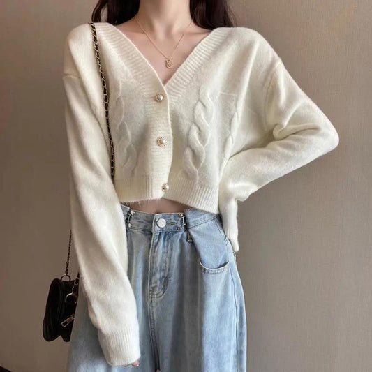 Women's Gentle Wind V-neck Knitted Cardigan Sweater Women's Casual All-match Short Cardigan Korean Sweater