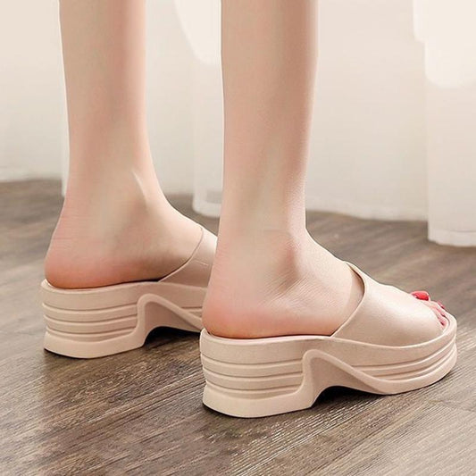 Simple Solid Color Bathroom Non-slip Indoor and Outdoor Sponge Cake Thick Bottom Increased One-word Female Drag Is Light and Comfortable