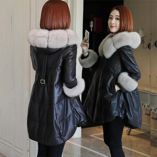 Women's Hooded Regular Down Jacket Korean Style Loose Thick Coat Warm Cotton Coat Large Fur Collar Winter Jacket Quilted Jacket
