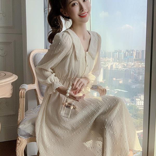 Autumn and Winter Knitted Casual Jacket Mid-length Lantern Sleeve Loose Sweater Dress