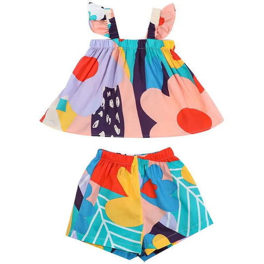 Girls Summer Suit Sleeveless Shorts Summer Clothes Foreign Style Baby Fashion